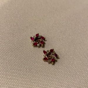 Ruby, diamond and gold earring jackets